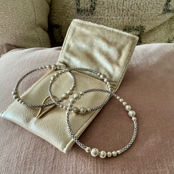 Michael Dawkins Set of 3 Ball Silver Bangles - Picture 1 of 7